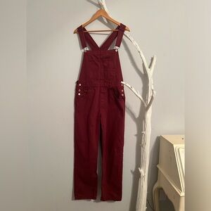 Free People We The Free Ziggy Denim Overalls Burgundy Maroon Size Medium